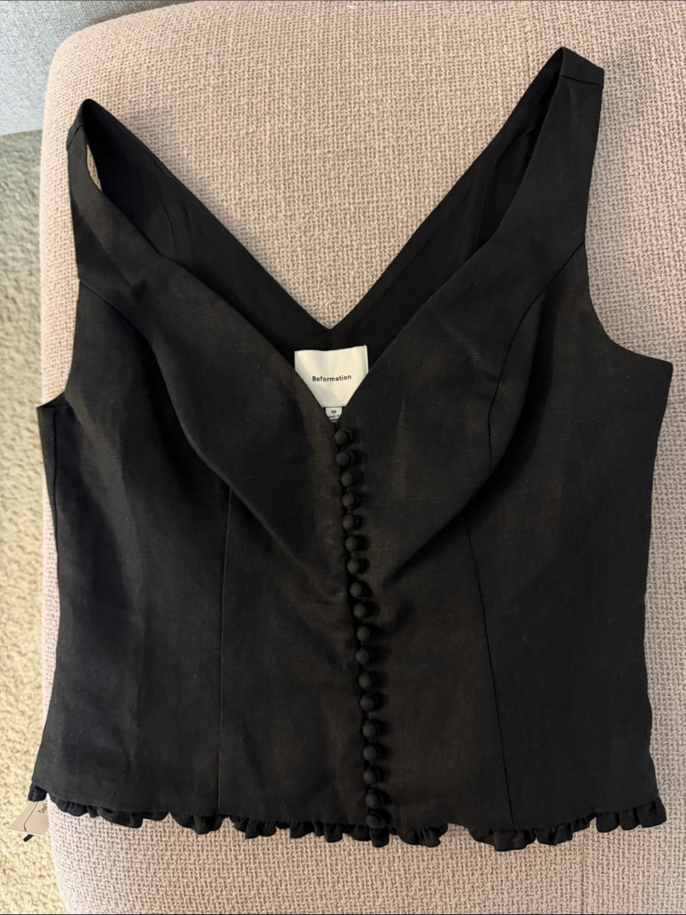 Reformation Flicka Linen Top Black - Size 10